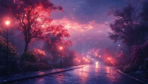 Pink Rainy Cityscape Wallpaper - Free Romantic Evening Background
