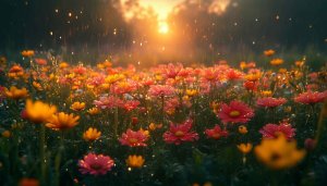 Floral Field Wallpaper Sunset Glow Mobile Background Nature 4K