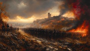 Burning Medieval City Wallpaper 4K - Battle Scene Background