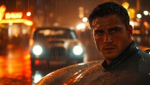 Wet Man Car Rain Scene Mobile Wallpaper 4K Background