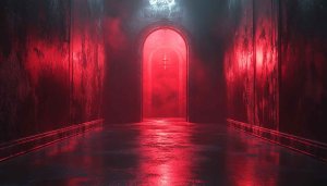 Eerie Red Lit Corridor 4K Desktop Wallpaper Mobile Background