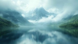 Misty Mountain Lake Scenery 4K Desktop Wallpaper Background