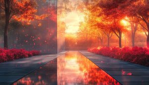 Autumn Red Foliage Path 4K Desktop Landscape Background Wallpaper
