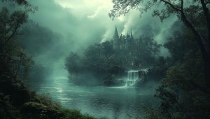 Mystical Castle Lakeside Mobile Wallpaper Dark Forest 4K Background