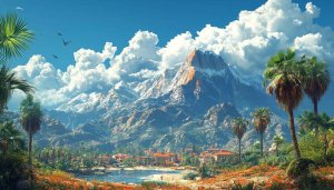 Tropical Mountain Village 4K Desktop Background Wallpaper Free