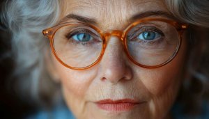 Mature Woman with Blue Eyes and Glasses Portrait Wallpaper