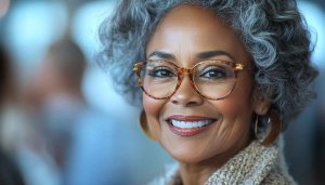 Smiling Mature Woman Portrait Wallpaper, Free Mobile Background Download
