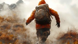 Orange Jacket Hiker Running 4K Wallpaper for Desktop and Mobile