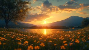 Golden Sunset Meadow 4K Desktop Background - Free Mobile Wallpaper