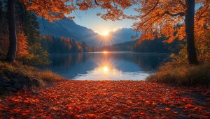 Autumn Lake Sunrise Wallpaper, Scenic Landscape Mobile Background Free