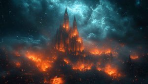 Burning Cityscape 4K Wallpaper - Dark Fantasy Desktop Background