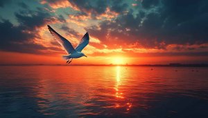 Seagull Flying at Golden Hour: Free Desktop Mobile Wallpaper