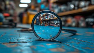Magnifying Glass on Wood with Storeroom Reflection Mobile Wallpaper
