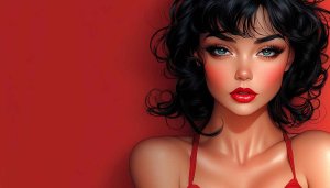Glamorous Girl Portrait Red Background Aesthetic Mobile Wallpaper