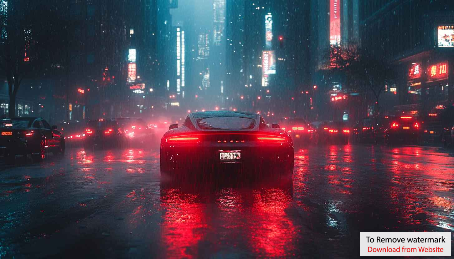 Cyberpunk Car Wallpaper, Rainy Cityscape, Neon Lights Aesthetic