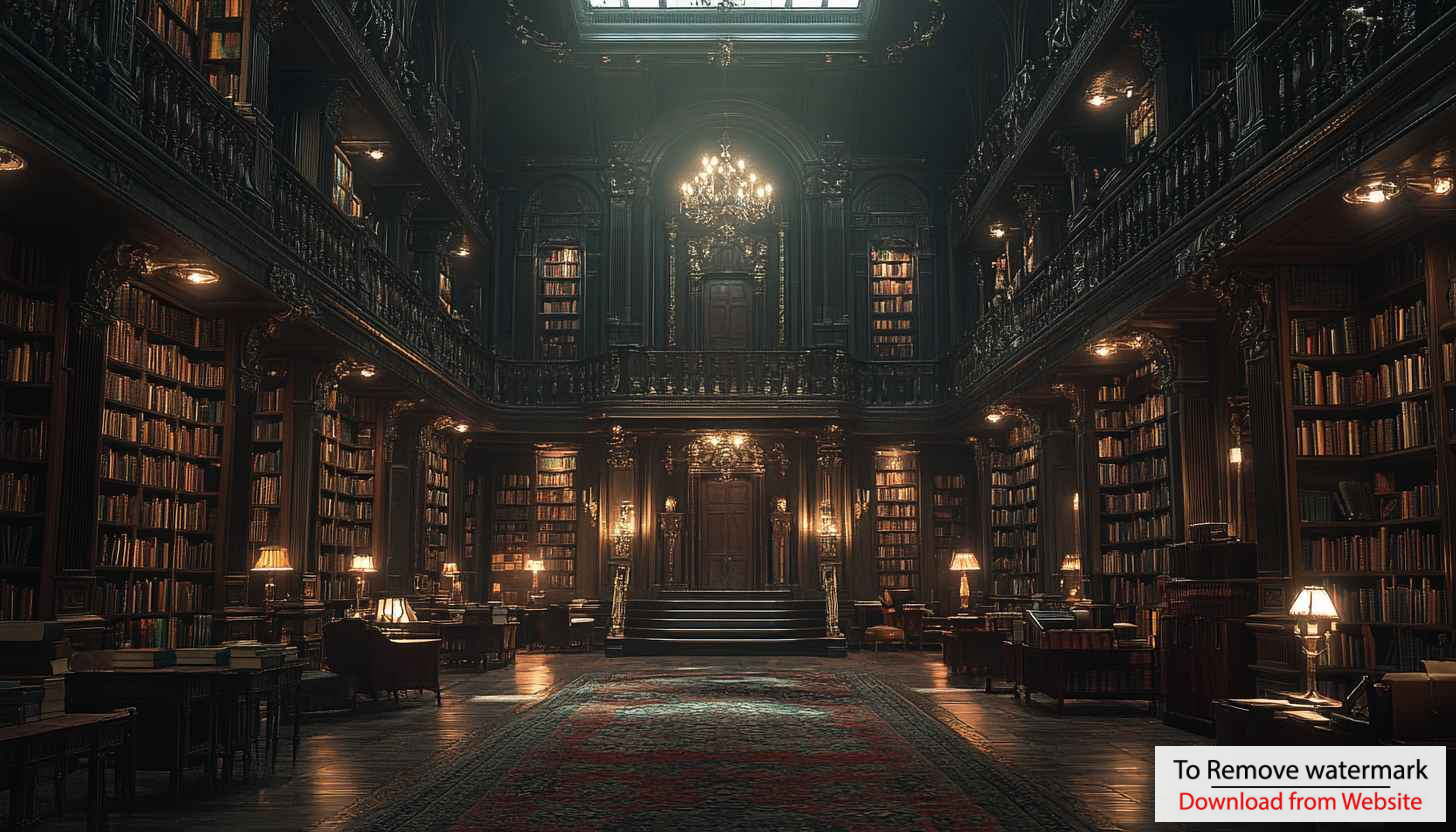 Grand Library Wallpaper: Bookshelf Aesthetic, Dark Academia, Study Room Decor Grand Library Wallpaper: Bookshelf Aesthetic, Dark Academia, Study Room Decor