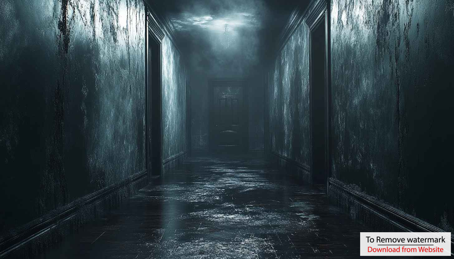 Horror hallway wallpaper, spooky background, dark theme, 4K wallpaper.