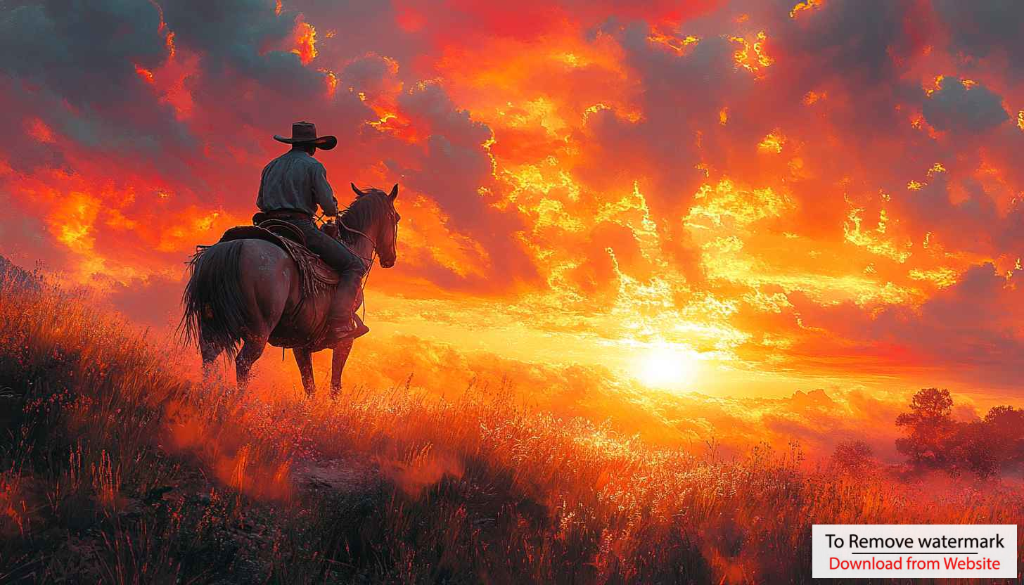 Cowboy Sunset Wallpaper, Western Landscape Aesthetic, Horse Riding Art