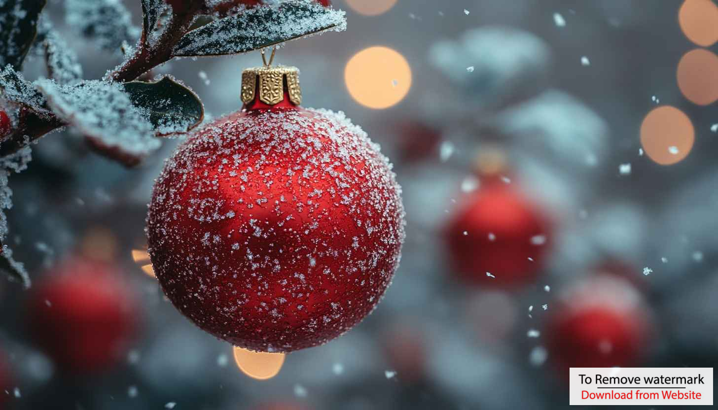 Christmas Wallpaper: Red Bauble on Snowy Branch for Desktop Christmas Wallpaper: Red Bauble on Snowy Branch for Desktop