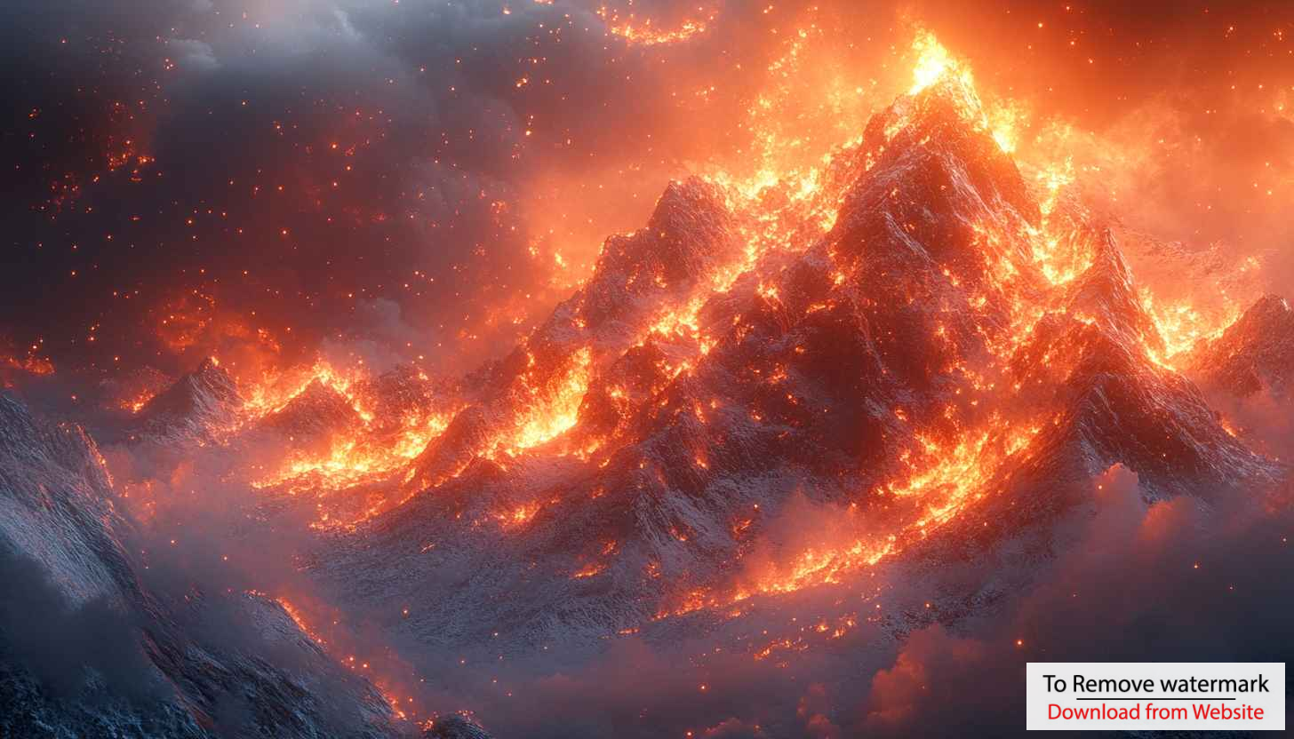 Fiery Mountain Wallpaper: Lava Landscape, Volcanic Eruption, Nature Backgrounds Fiery Mountain Wallpaper: Lava Landscape, Volcanic Eruption, Nature Backgrounds