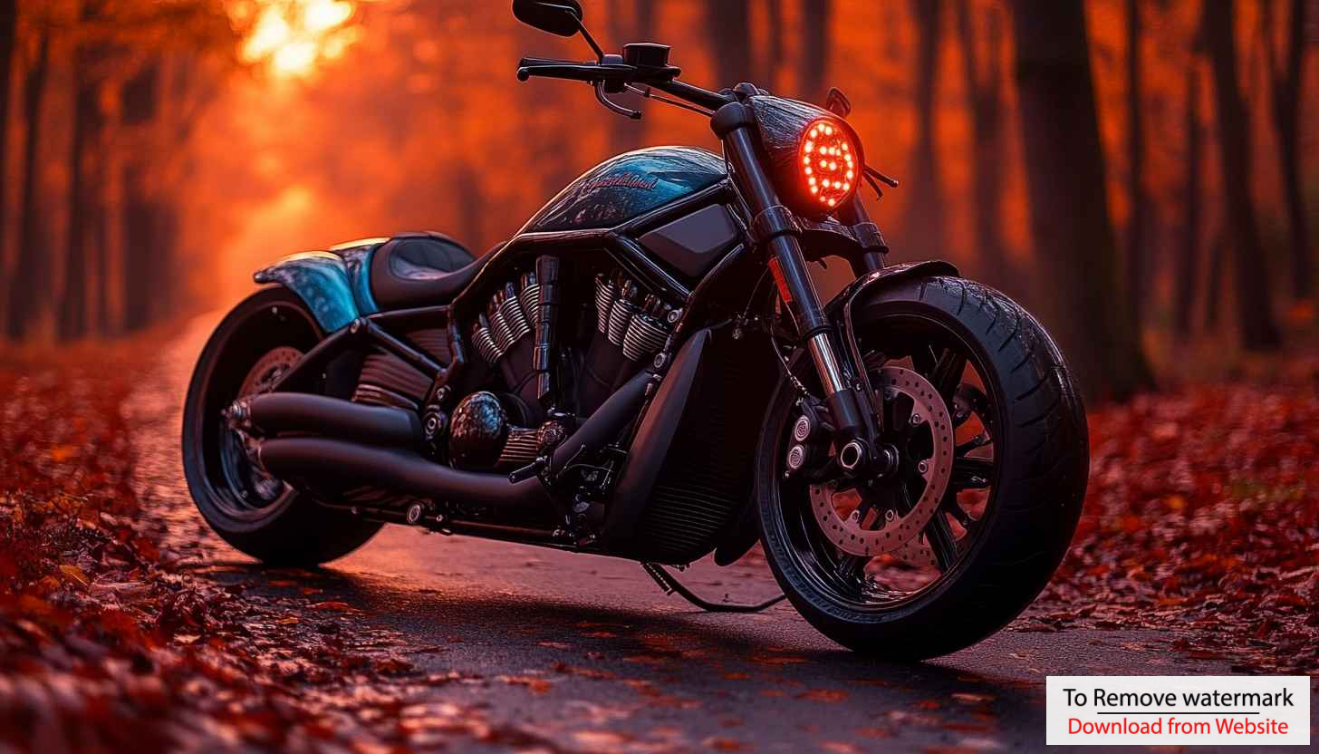 Custom Motorcycle Wallpaper: Harley Davidson Bike in Autumn Scenery Custom Motorcycle Wallpaper: Harley Davidson Bike in Autumn Scenery