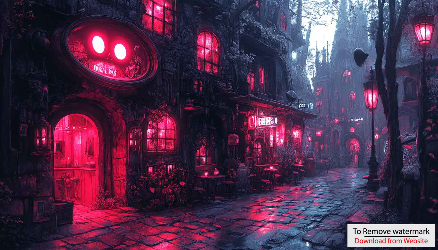 Cyberpunk City Wallpaper: Gothic Architecture with Red Neon Lights Cyberpunk City Wallpaper: Gothic Architecture with Red Neon Lights