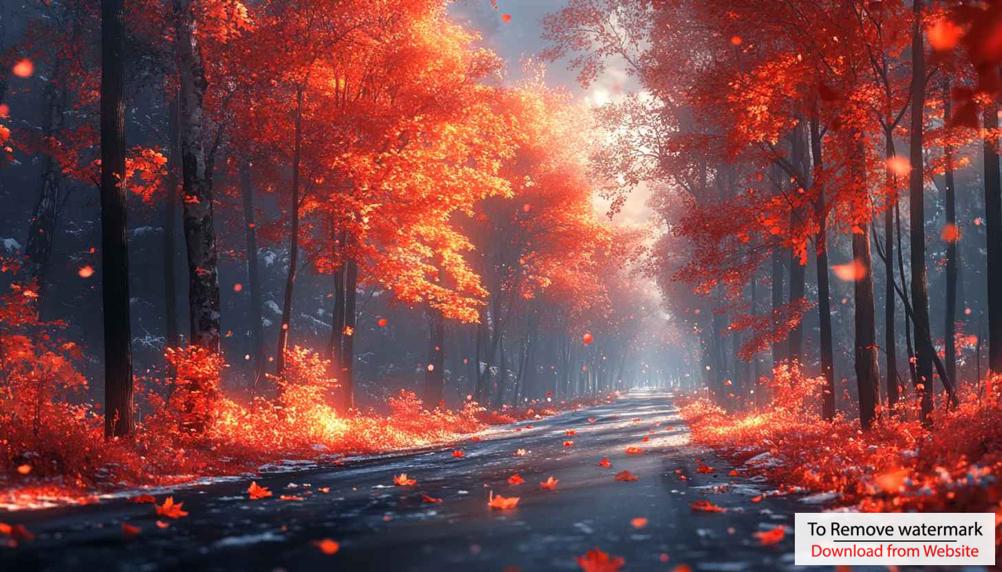 Autumn Wallpaper: Scenic Road with Red Leaves Forest in 4K Autumn Wallpaper: Scenic Road with Red Leaves Forest in 4K