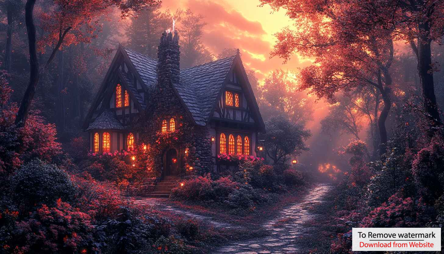 Cottagecore Aesthetic Wallpaper, Fairy Tale Scenery Wallpaper, Magical House Wallpaper