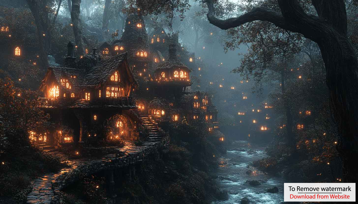 Enchanted Forest Wallpaper: Fantasy Village, Magical Night Scenery For Desktop