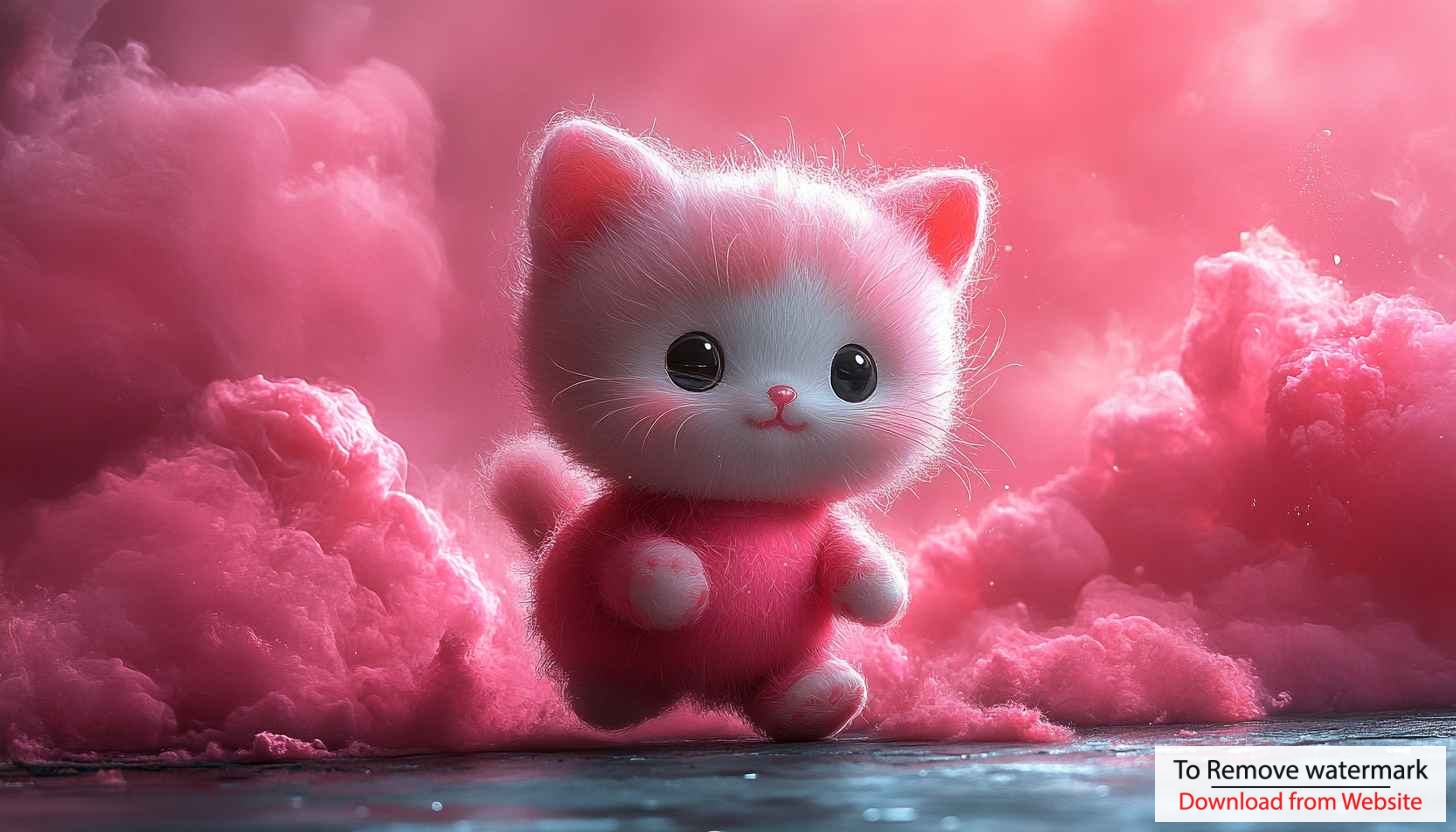 Pink Cat Wallpaper, Cute Animal Wallpaper, Kawaii Wallpaper, 4K Pink Cat Wallpaper, Cute Animal Wallpaper, Kawaii Wallpaper, 4K