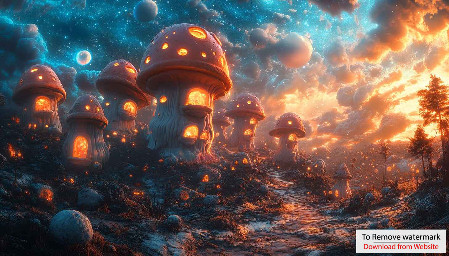 Mushroom House Wallpaper, Fantasy Wallpaper, Magical Forest, Desktop Background