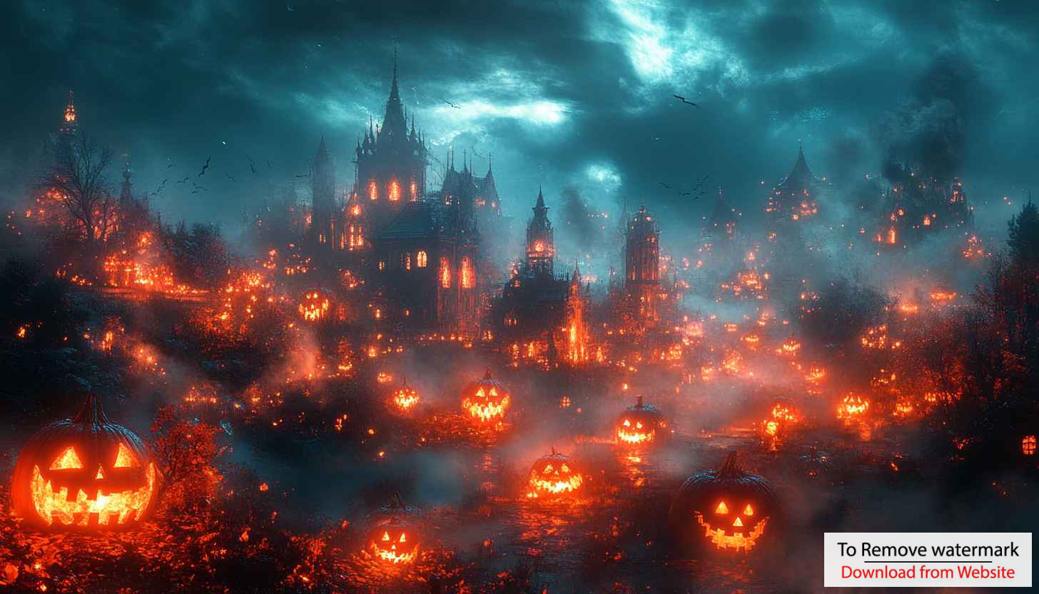 Halloween Wallpaper: Spooky Pumpkin, Haunted Castle, 4K, Desktop Halloween Wallpaper: Spooky Pumpkin, Haunted Castle, 4K, Desktop
