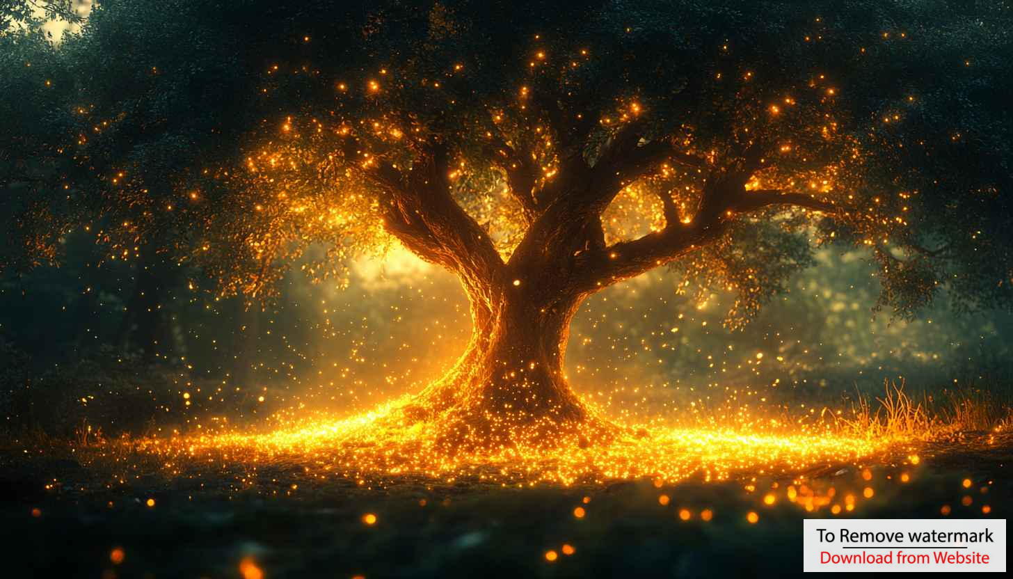 Glowing Tree Wallpaper, Fantasy Forest Scenery, Magical Lights, 4K Wallpaper