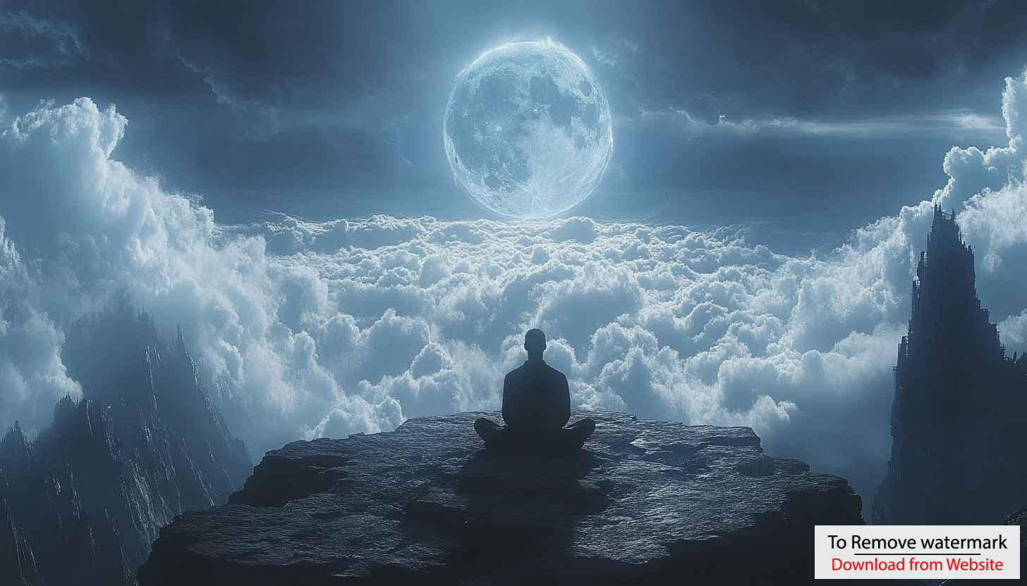 Full Moon Night Meditation Wallpaper, Spiritual Desktop Background, Serene Scenery
