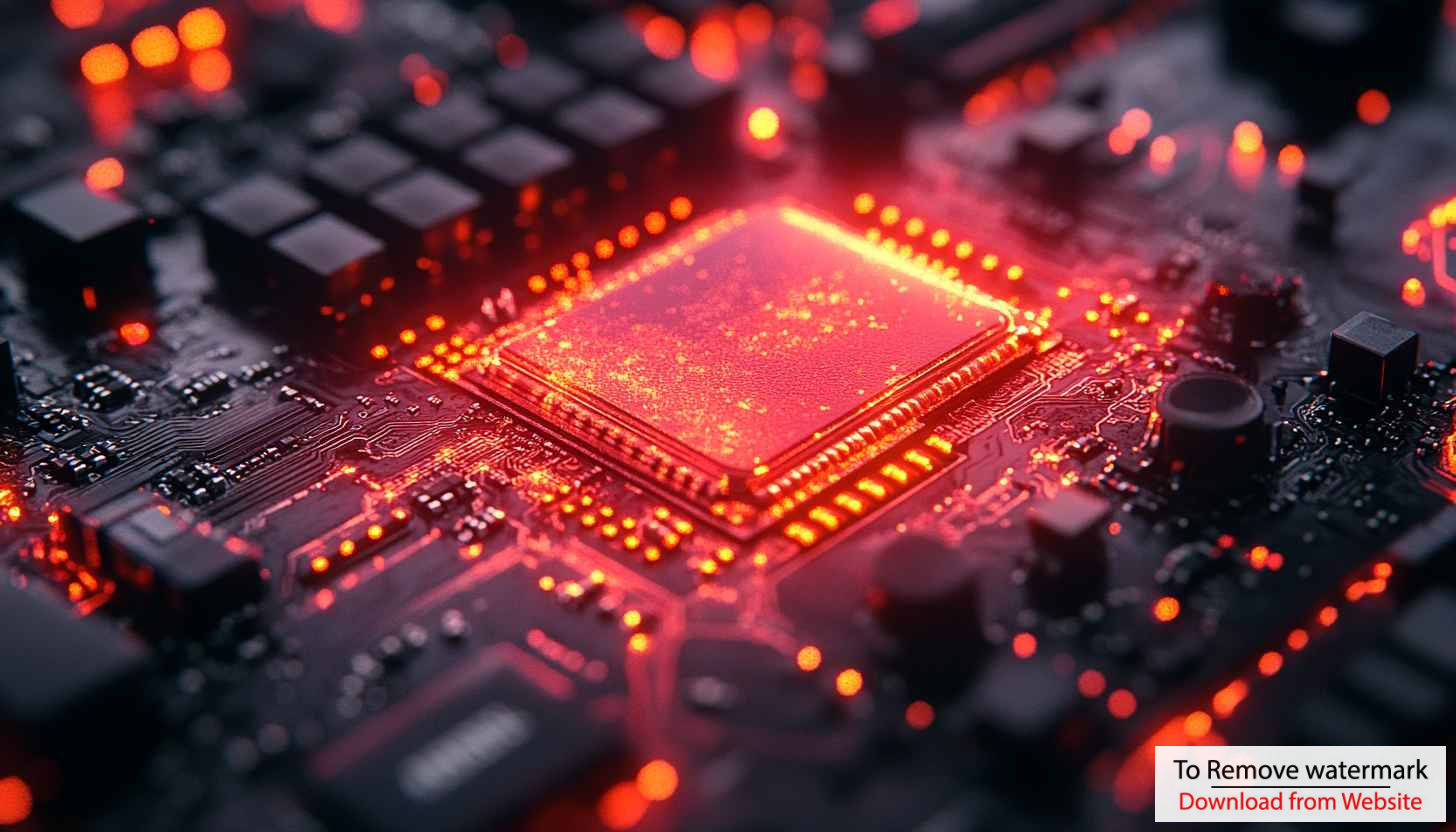 Red CPU Wallpaper: High Tech Computer Chip Technology Background
