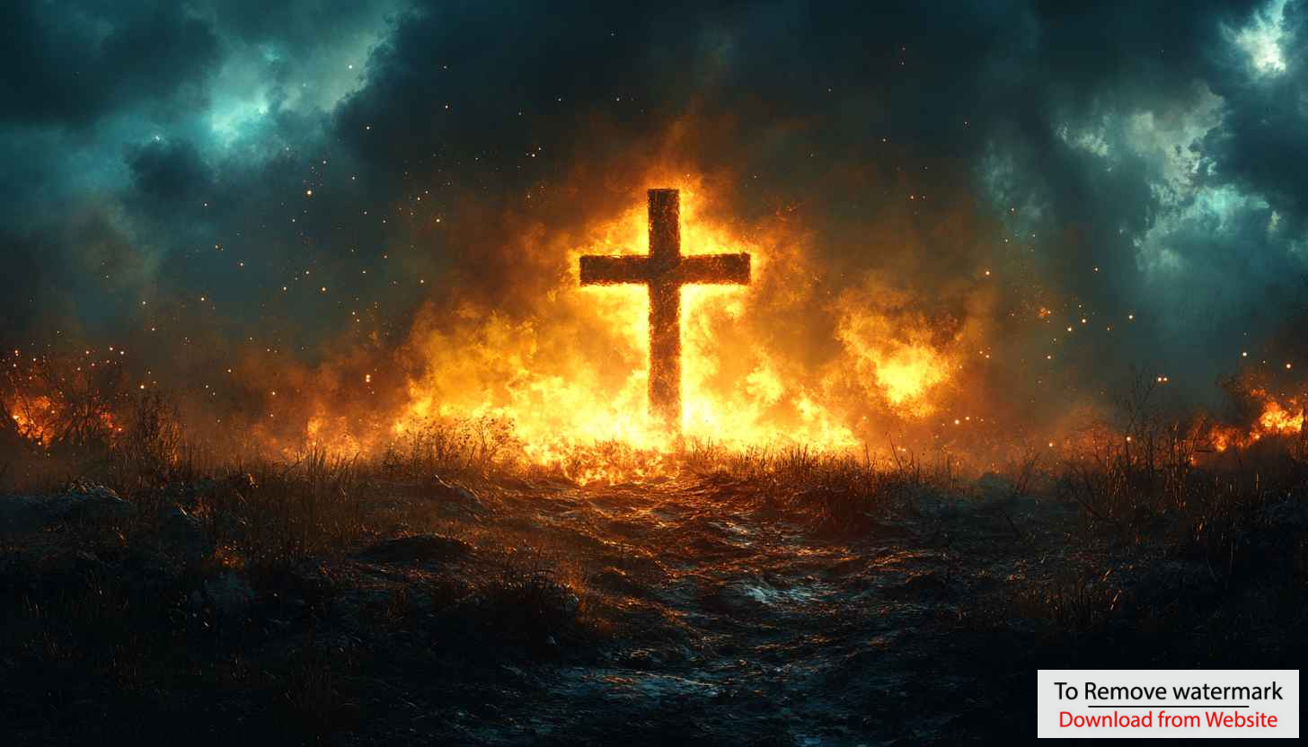 Fiery Cross Wallpaper: Christian Symbolism, Religious Imagery, Spiritual Background