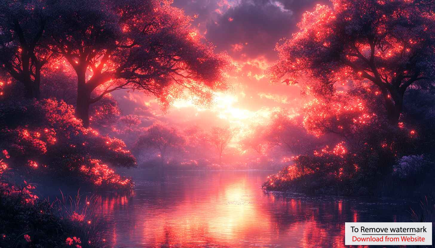 Fantasy Forest Wallpaper, Magical Landscape, Glowing Trees, Lake Reflection Fantasy Forest Wallpaper, Magical Landscape, Glowing Trees, Lake Reflection
