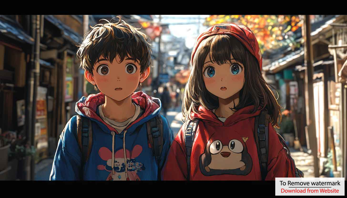 Anime Wallpaper: Cute Boy and Girl in Tokyo Street Scene Anime Wallpaper: Cute Boy and Girl in Tokyo Street Scene
