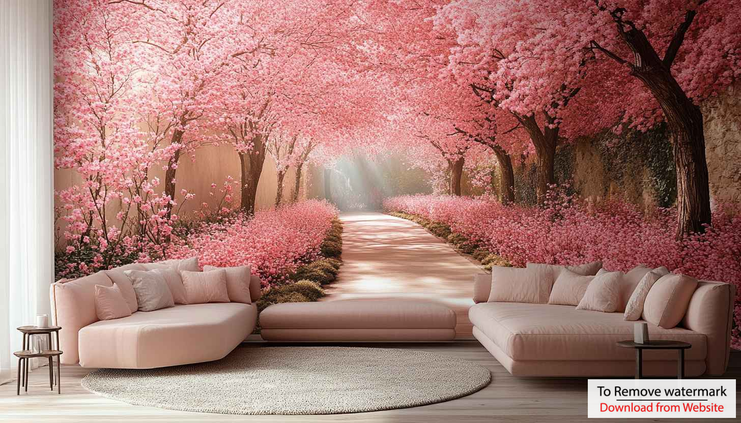 Pink Sakura Tree Wallpaper, Blossom Wall Mural for Room Decor Pink Sakura Tree Wallpaper, Blossom Wall Mural for Room Decor
