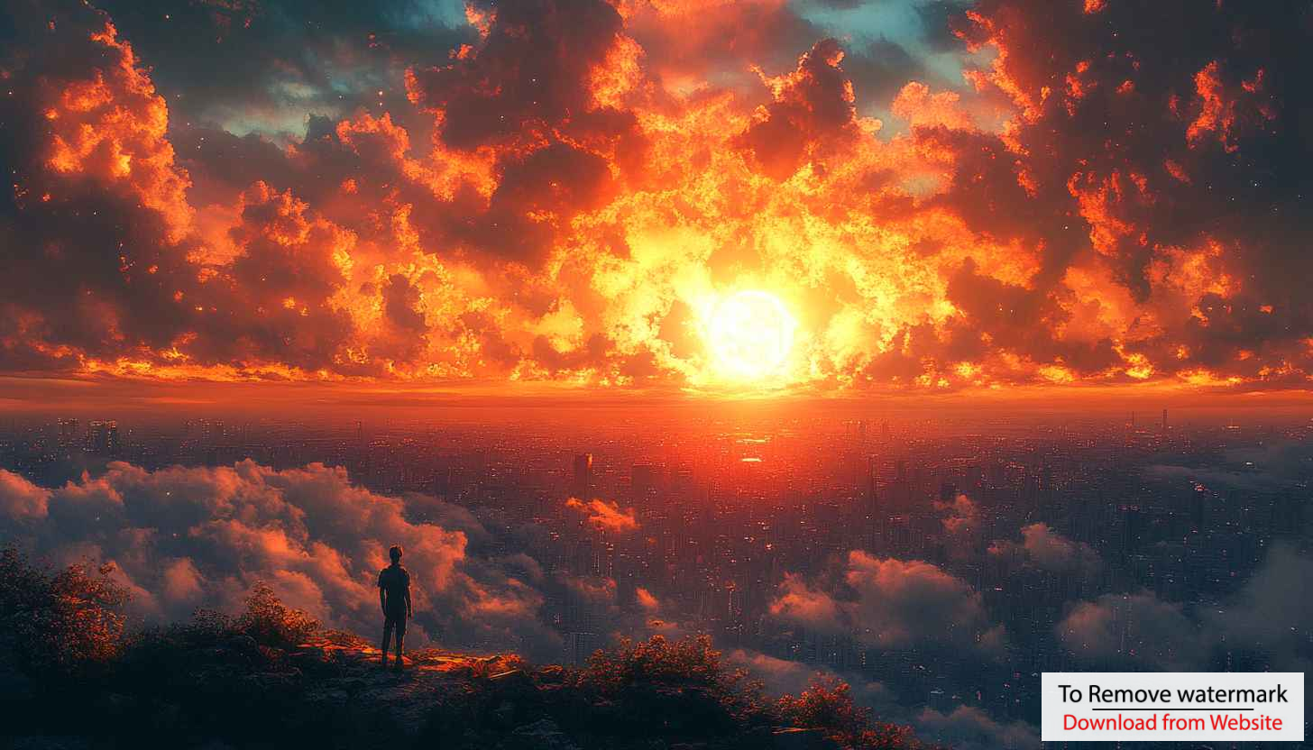 Fiery Sky Wallpaper, Sunrise Cityscape View, Aesthetic Desktop Background