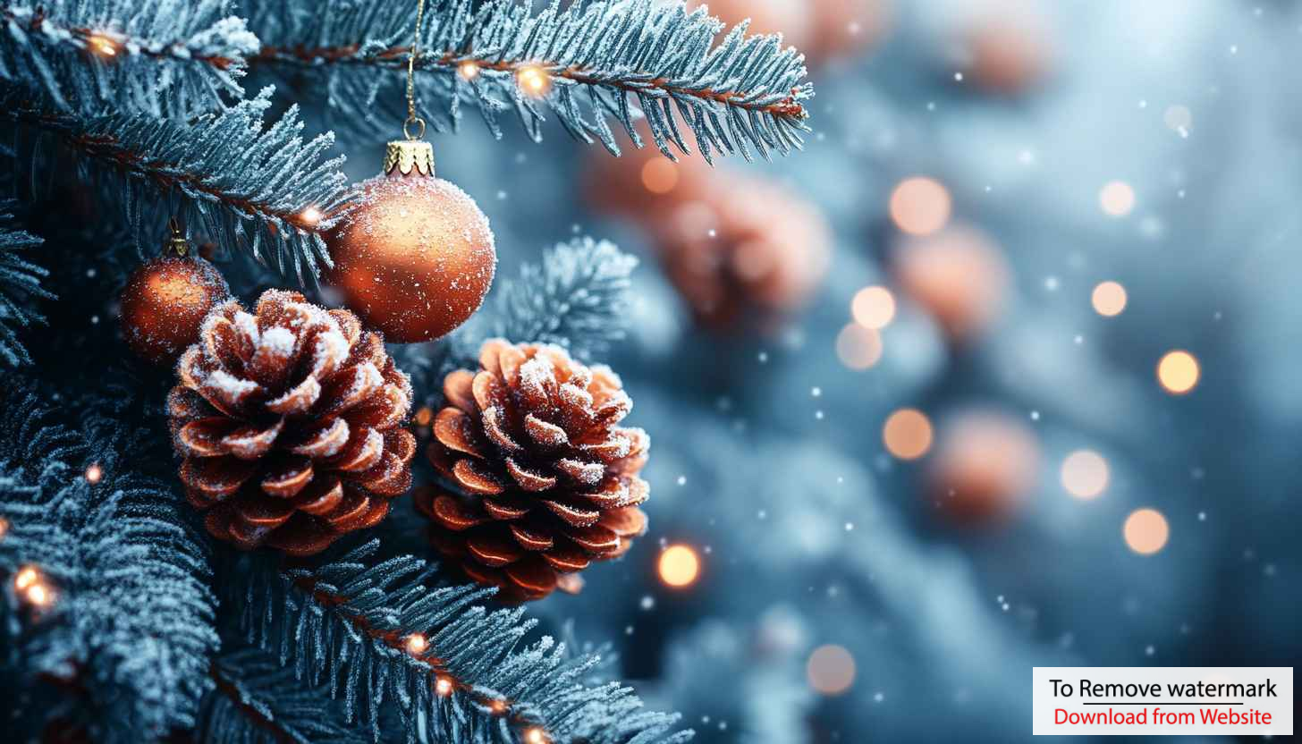 Christmas Wallpaper: Tree, Ornaments, Pine Cones, Festive, Holiday Season Christmas Wallpaper: Tree, Ornaments, Pine Cones, Festive, Holiday Season