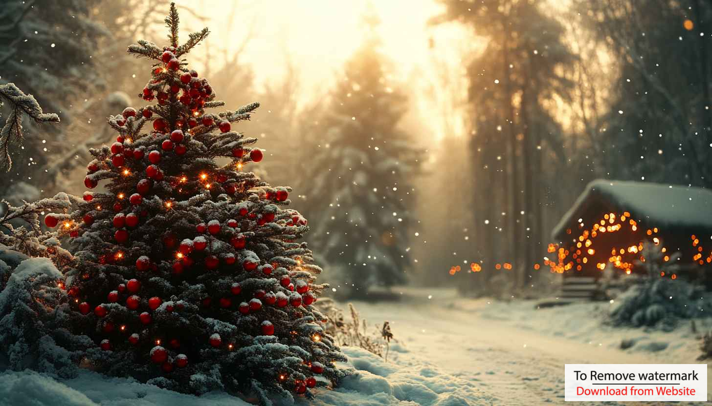 Christmas Tree Wallpaper, Snowy Winter, Holiday Season, 4k Wallpaper