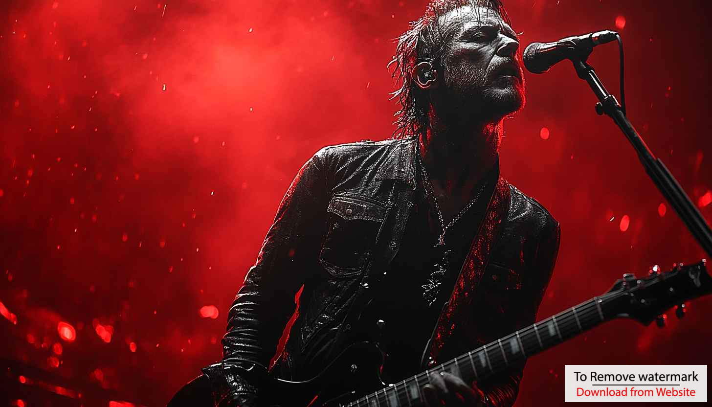 Rock Star Concert Wallpaper, Guitarist, Live Performance, Red Background