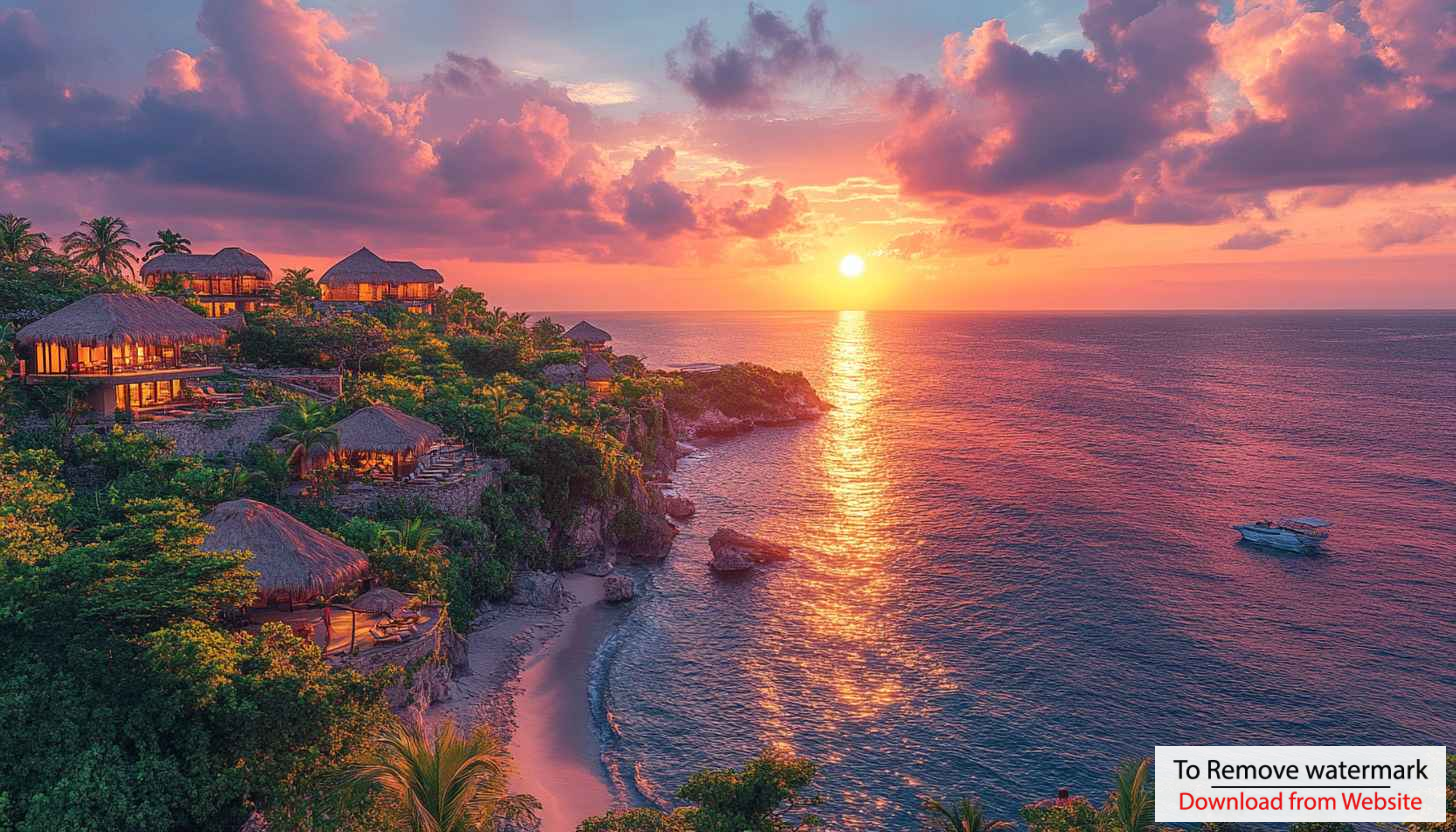 Tropical Island Sunset Wallpaper, Ocean View, Resort Getaway, Vacation