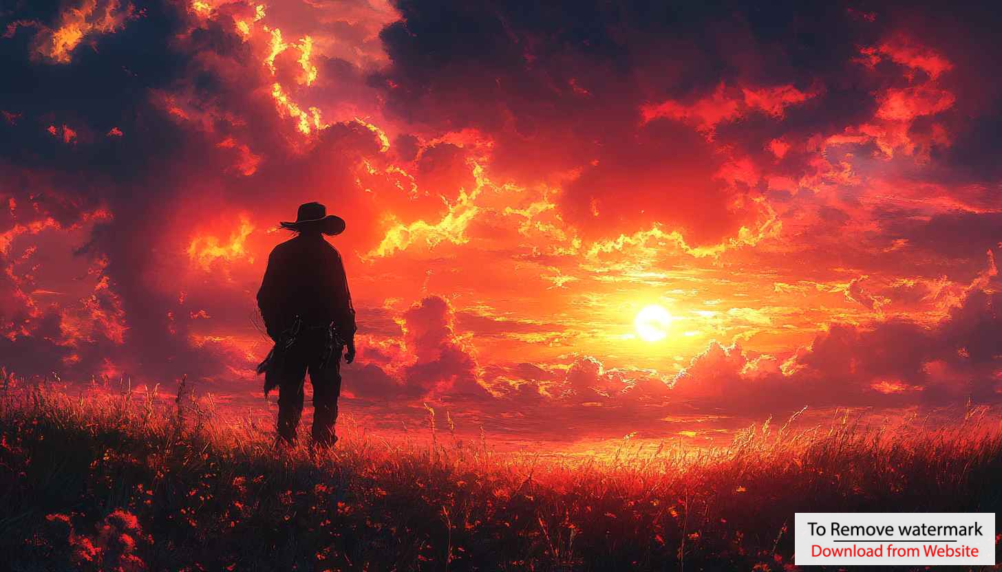 Cowboy Sunset Wallpaper, Western Theme, Red Sky, 4K Wallpaper