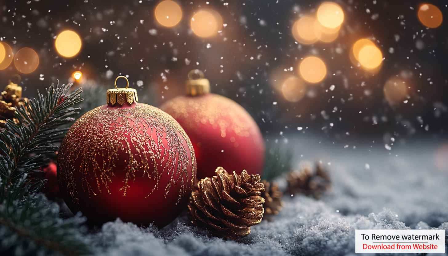 Festive Christmas Ornament Wallpaper, Snowy Winter Holiday Background Festive Christmas Ornament Wallpaper, Snowy Winter Holiday Background