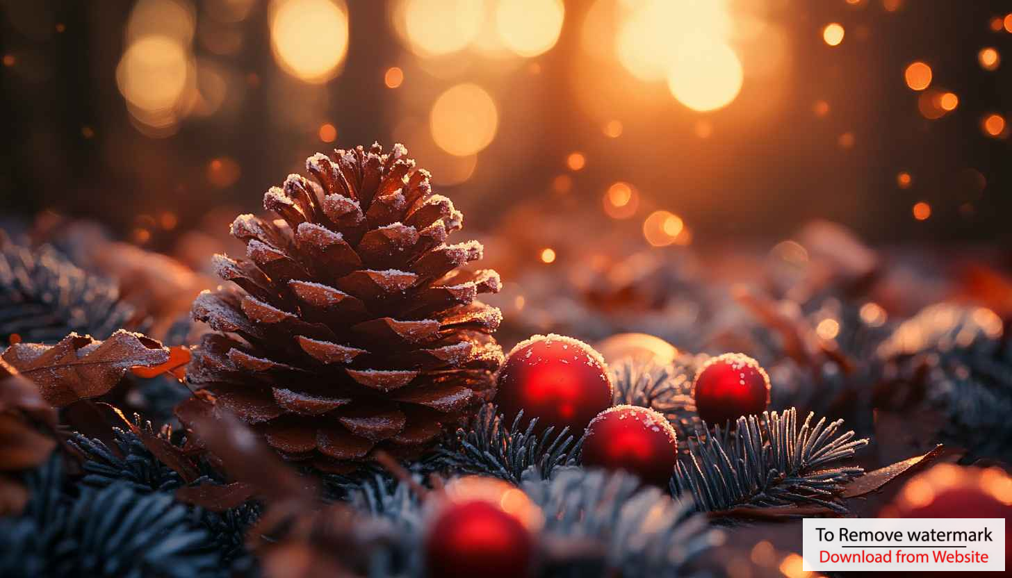 Christmas Wallpaper: Pine Cone and Ornament Festive Desktop Background Christmas Wallpaper: Pine Cone and Ornament Festive Desktop Background
