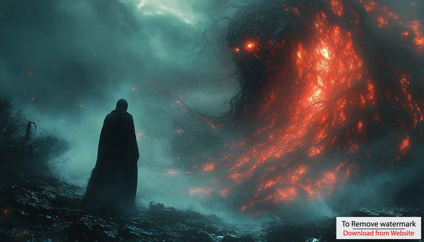 Dark Fantasy Wallpaper: Grim Reaper and Inferno Monster Art Dark Fantasy Wallpaper: Grim Reaper and Inferno Monster Art