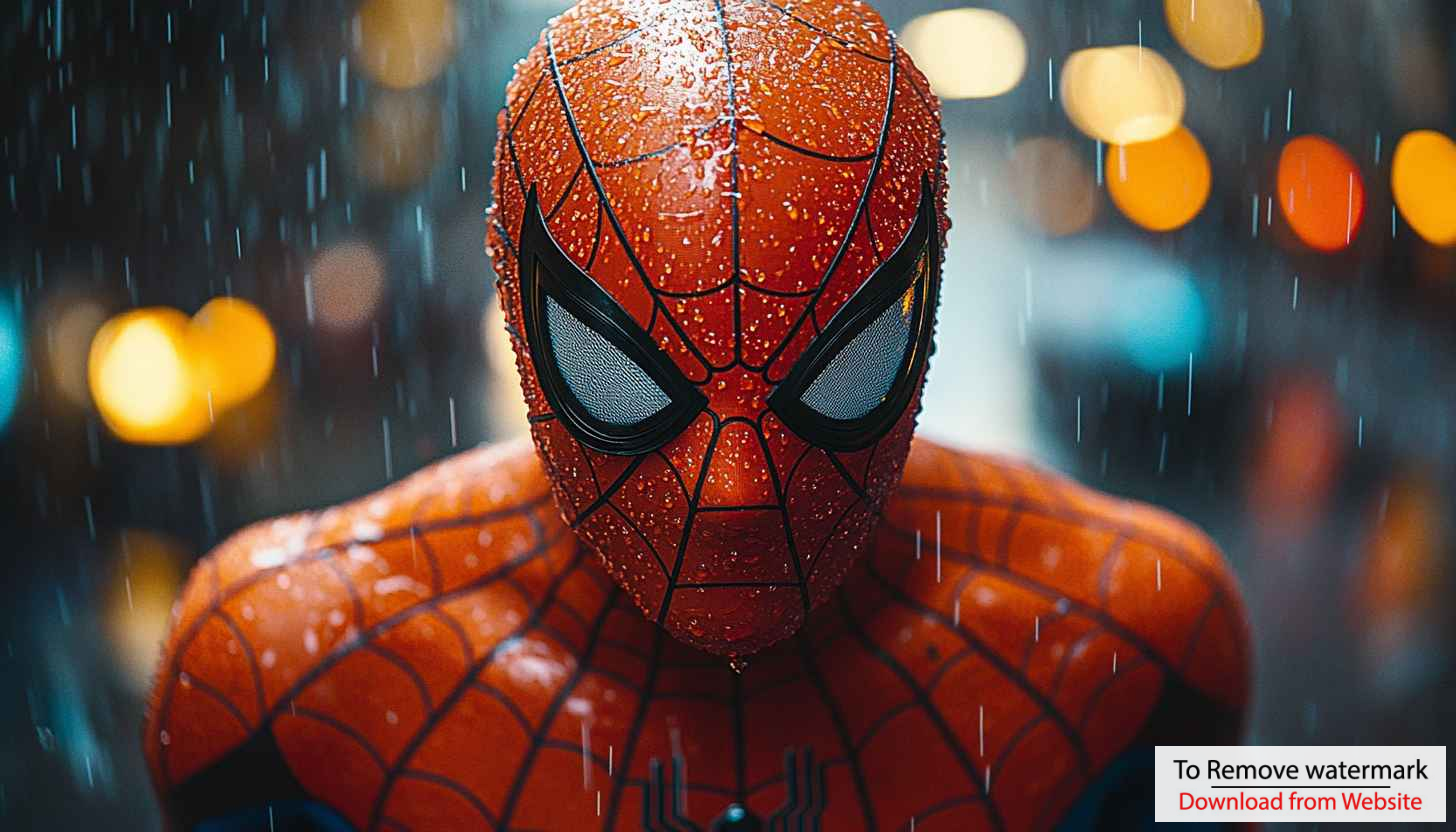 Spider-Man Wallpaper: Superhero in Rain, Cinematic 4K, Desktop Background