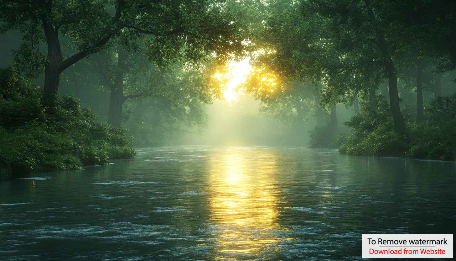 Sunlit River Wallpaper: Nature Forest Scene, 4k, Desktop, Laptop